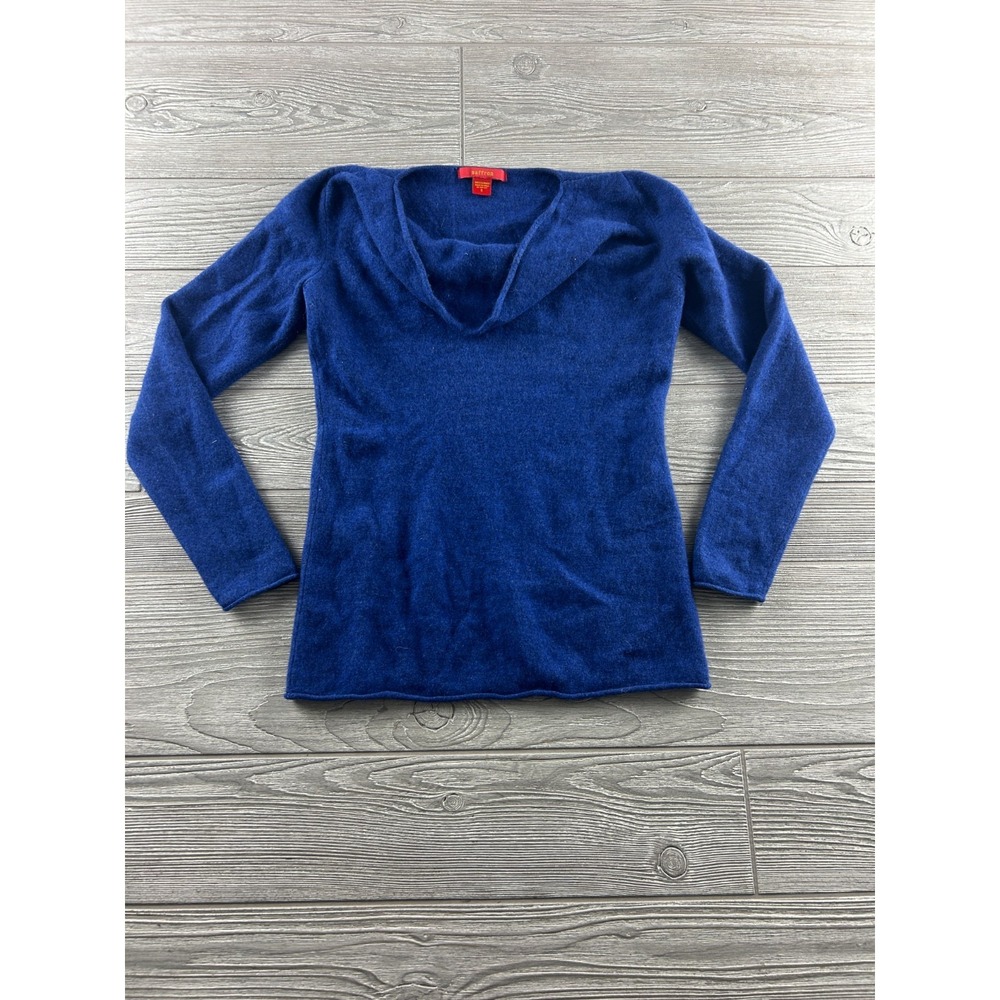 Saffron Womens Size Small Cashmere Cowl Neck Draped Sweater Blue Pullover